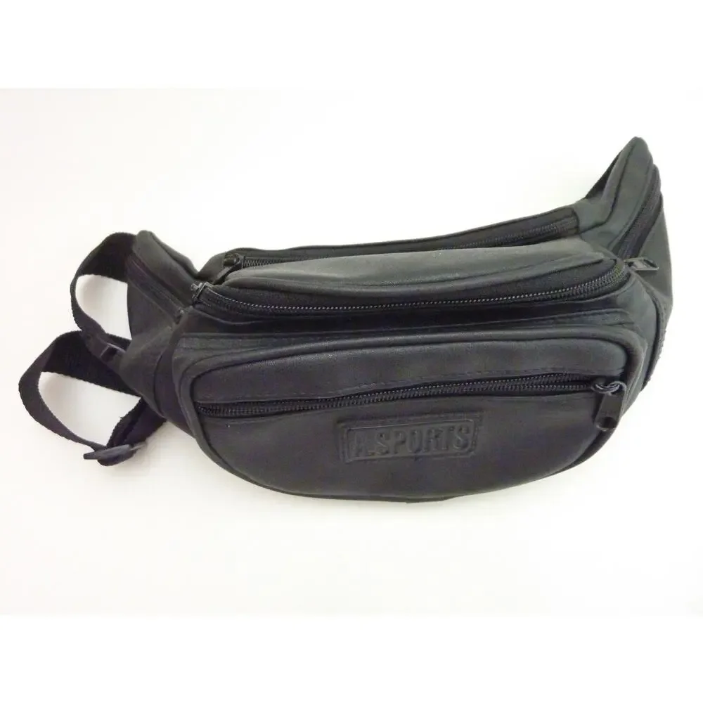 Vintage A Sports Black Fanny Pack Waist Bag Embroidered Logo Travel Pouch Y2K